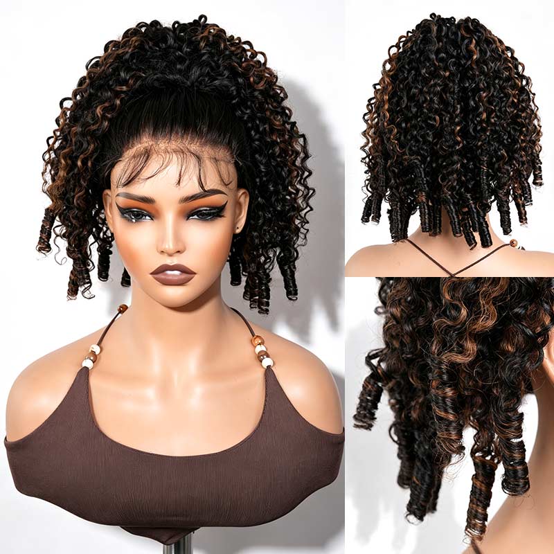 QVR Highlight Color Burmese Curly Drawstring Ponytail Human Hair Extensions for Black Women