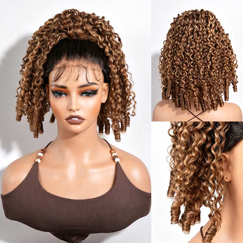 QVR Highlight Color Burmese Curly Drawstring Ponytail Human Hair Extensions for Black Women