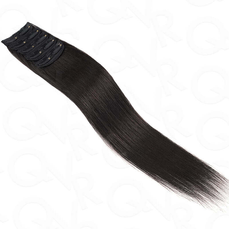 silky straight 5pcs natural black weft clip ins