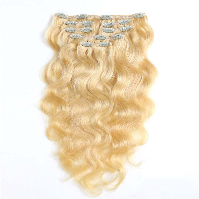qvr blonde body wave 7pcs clip in hair extensions highlight color