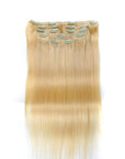 QVR Blonde Straight 7Pcs Clip in Hair Extensions Highlight 