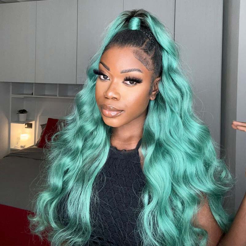 cyan ombred body wave virgin human hair bundles with 4x4 lace closure virgin hair