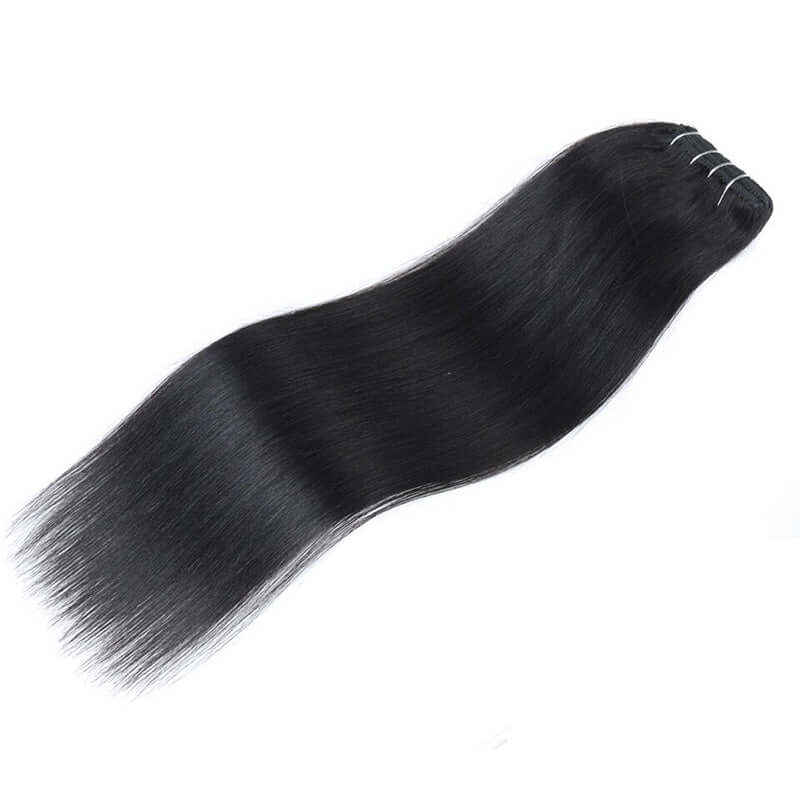 QVR Straight Clip-In Virgin Human Hair Extensions in Natural Black Color, 7pcs pack, 100% Brazilian hair, lengths 10-24 inches