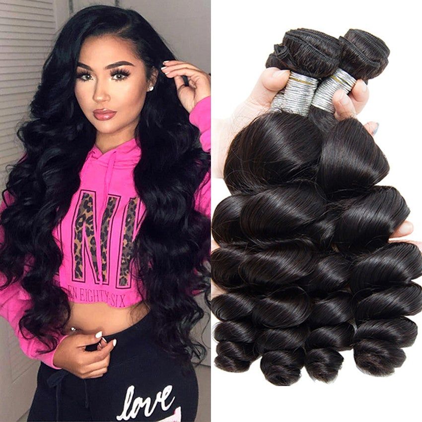 natural black loose wave brazilian human hair bundles