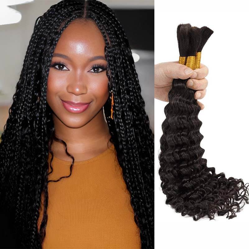 natural black human hair bulk extensions for boho knotless braids