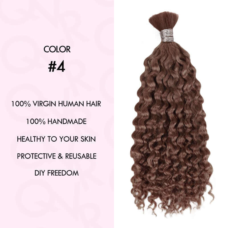 100 human hair dark brown deep wave bulk braiding hair