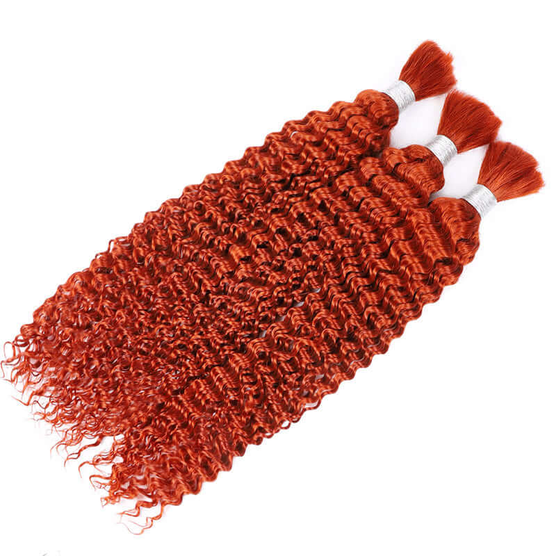 bright orange colored kinky curly human bulk hair