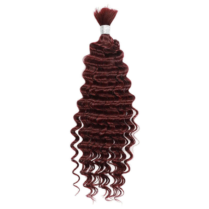qvr burgundy colored deep wave bulk hair extensions for boho braiding