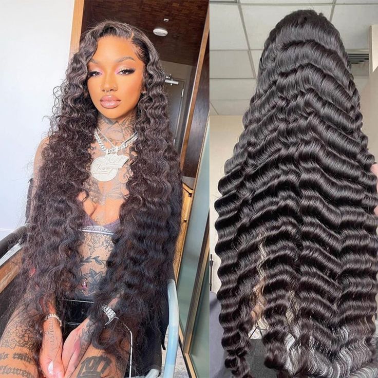 qvr hd lace wigs black human hair long deep wave wig for natural look