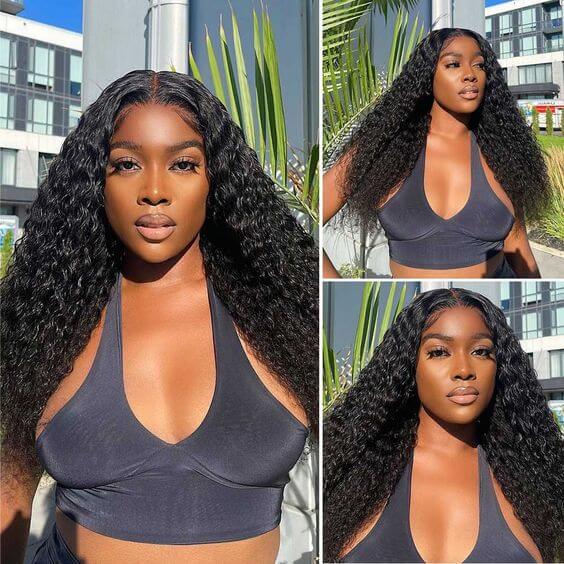 water wave v part wig human hair no glue no gel