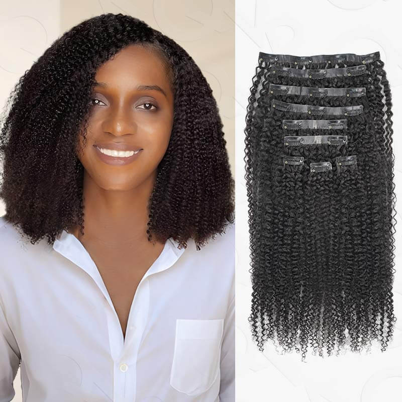 qvr invisible 9pcs pu clip in hair extensions afro kinky curly hair texture