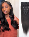 natural black straight clip in hair extensions for adding volume