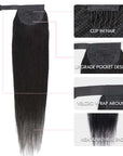 straight human hair ponytail hair extensions  upgrade pocket design