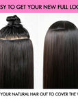 QVR Halo Hair Extensions Human Hair Straight One Piece Clip in with Invisible Wire & V Part Breathable Weft