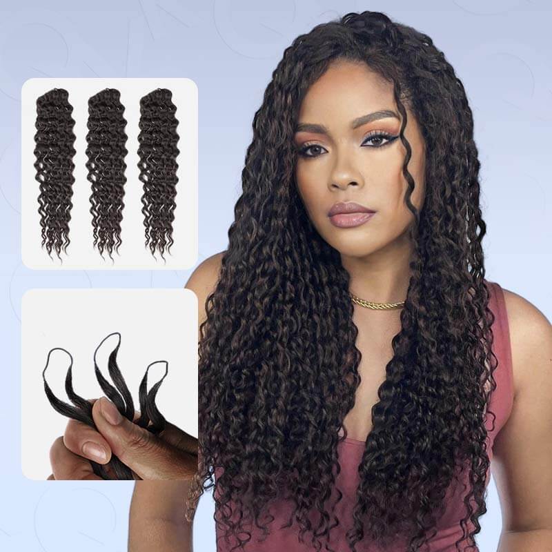 QVR Lightweight Natural Black Water Wave Crochet Braid Human Hair Extensions