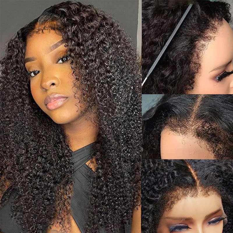 QVR Realistic Curly Edges Glueless High Transparency Lace Front Human Hair Wig