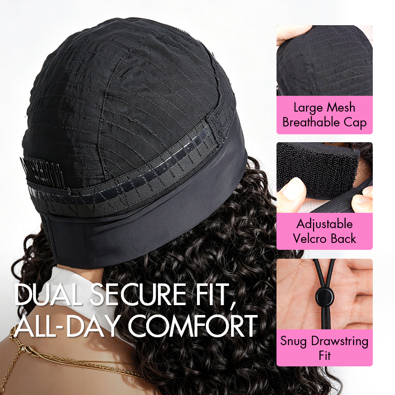 QVR New Water Wave Headband Wig 100% Human Hair Glueless Wigs for Women