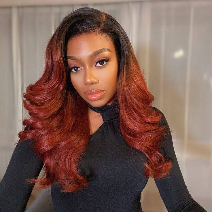 qvr glueless ombre reddish brown body wave v part wigs human hair with dark roots