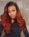qvr glueless ombre reddish brown body wave v part wigs human hair with dark roots