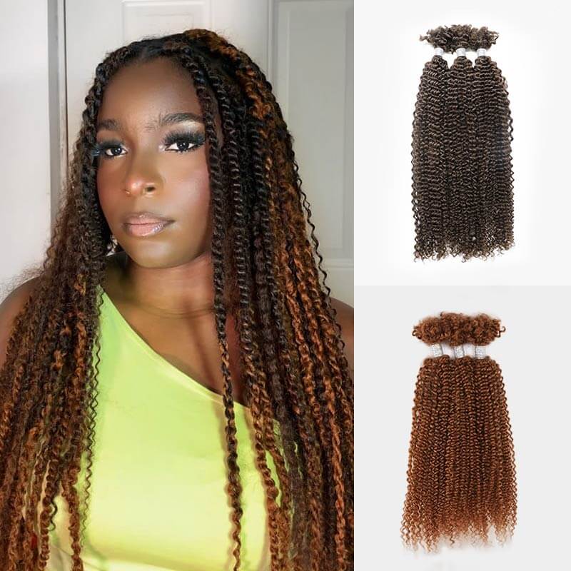 qvr brown and auburn brown afro kinky v bulk curly hair for kinky twist crochet braiding hair