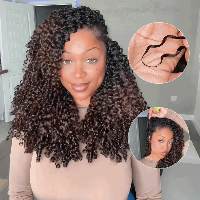 QVR Burmese Curly Feather Crochet Human Hair Ombre Brown 