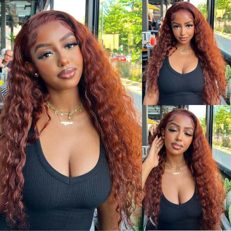 human hair wigs reddish brown water wave lace frontal wig