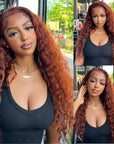 human hair wigs reddish brown water wave lace frontal wig
