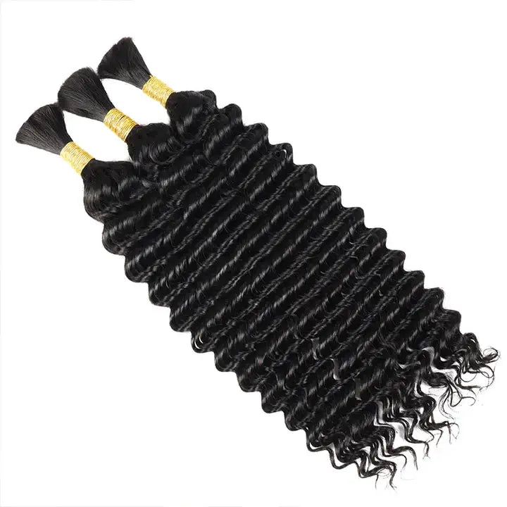 three bundles black bulk hair extensions