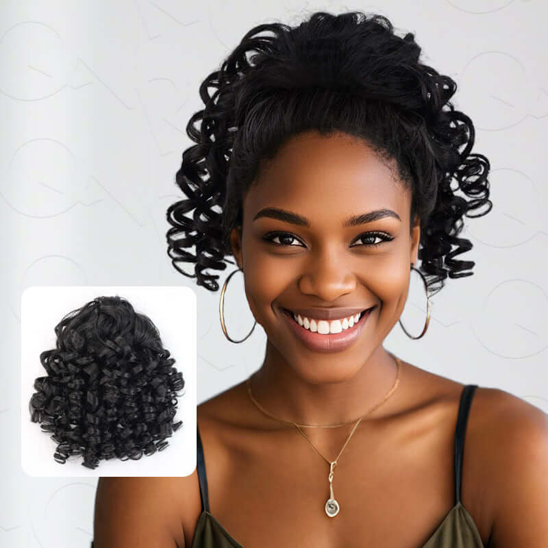 qvr bouncy curl natural black drawstring ponytail hair extensions