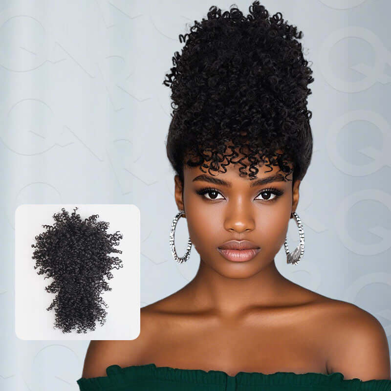 qvr short curly drawstring ponytail hair extensions with bangs