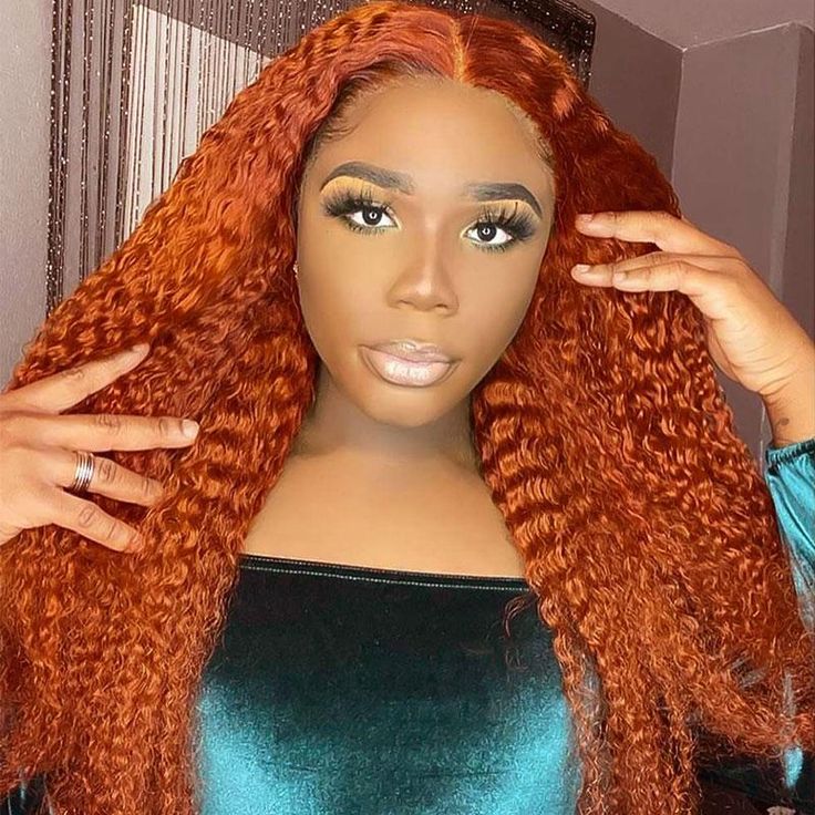 human hair wigs 13x4 lace frontal curly ginger orange color