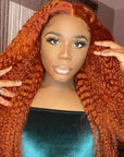 human hair wigs 13x4 lace frontal curly ginger orange color