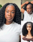 QVR Glueless Burmese Curly Half Wig 250% Density Human Hair Wig Wear Go Flip Over Wig