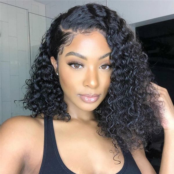 13x4 deep wave short bob wigs, glueless human hair bobs for textured hair
