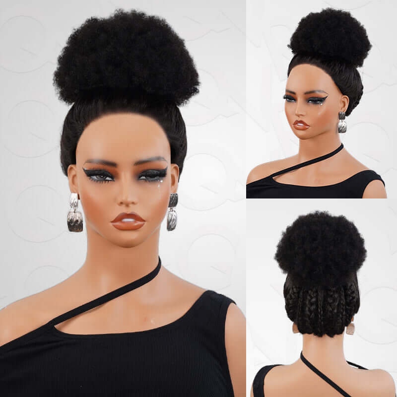 soft drawstring afro puff human hair ponytail extensions natural black