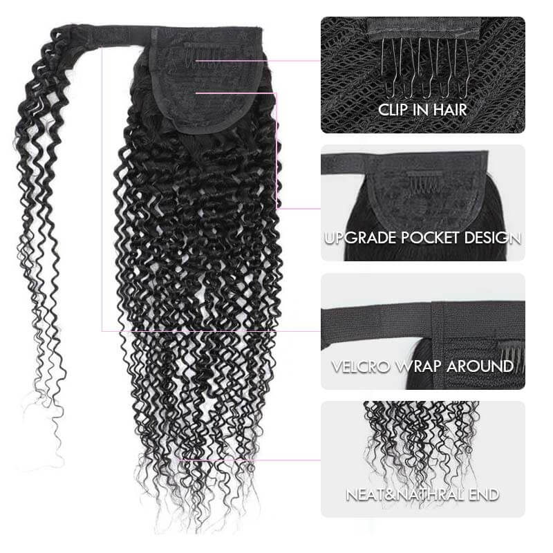 velcro wrap around natural curly ponytail extensions