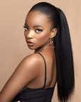 long-length human hair kinky straight black ponytail extensions