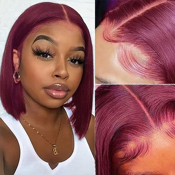 rich wine red bob wig, straight short style with natural lace for melanin queens