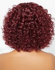 elegant ombre burgundy short pixie bob wigs with bangs, water wave human hair wigs for african american women