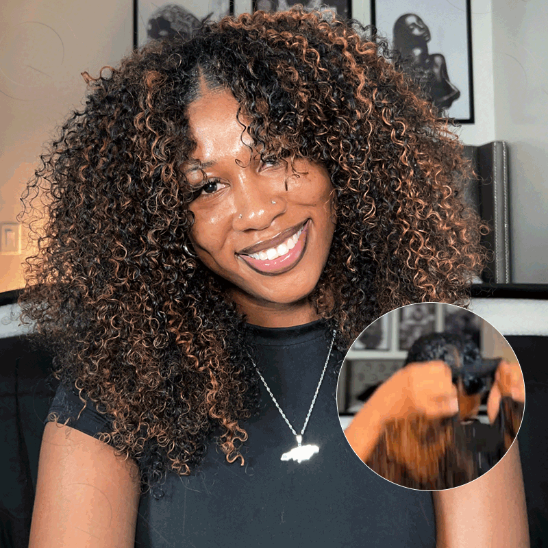 #1B/30 Kinky Curly 20 inches V Part Wig