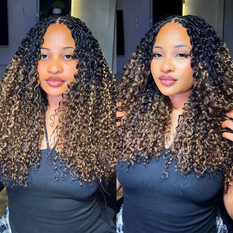 QVR Honey Caramel Mixed Highlights Feather Crochet Human Hair Twist Curly Miracle Knots Crochet Weave Hair Extensions