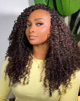 QVR Burmese Curly Feather Crochet Human Hair Dark Brown Machine Made Crochet Weave Hair Extensions