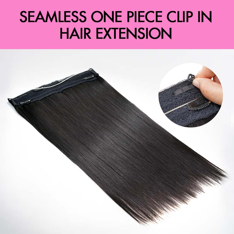 QVR Halo Hair Extensions Human Hair Straight One Piece Clip in with Invisible Wire &amp; V Part Breathable Weft
