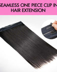 QVR Halo Hair Extensions Human Hair Straight One Piece Clip in with Invisible Wire & V Part Breathable Weft