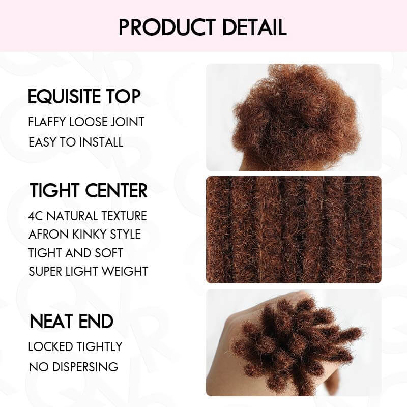 product details of reddish brown colored human hair dreadlock extensions