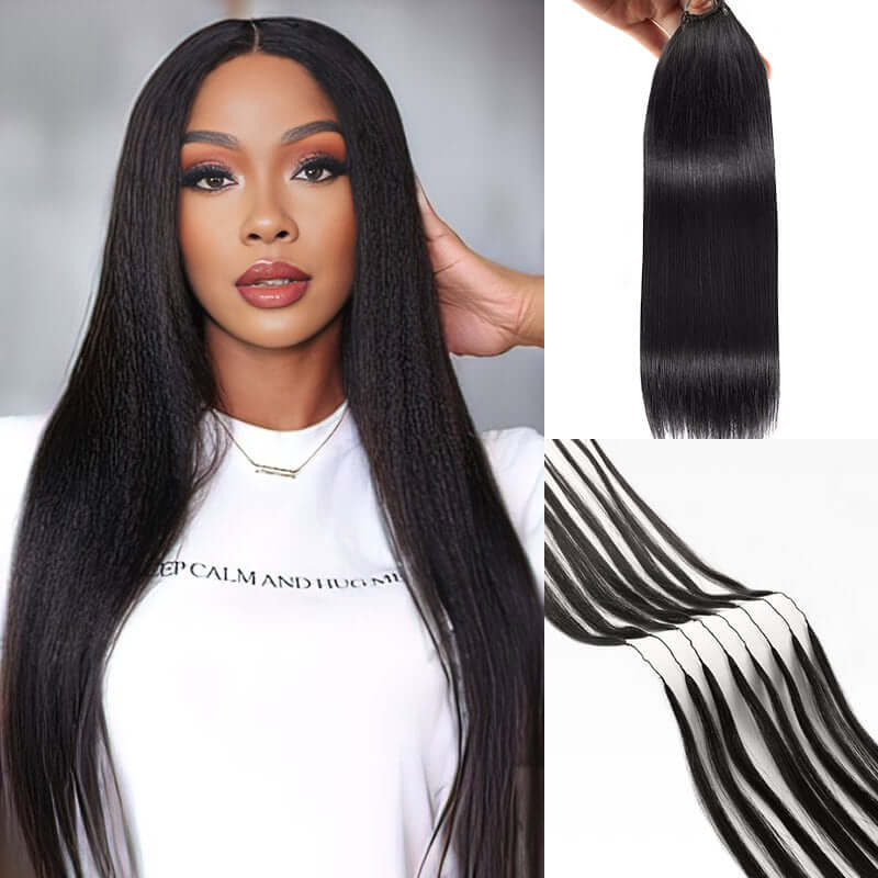 QVR 1 Pack Handmade Feather Crochet Braid Natural Black Human Hair Extensions