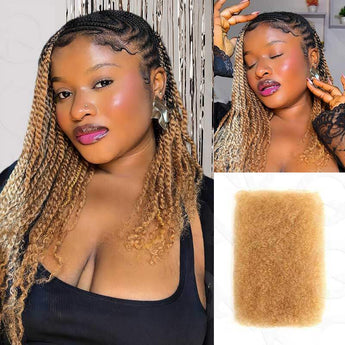 qvr honey blonde color afro kinky bulk human hair extensions