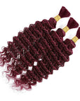 3 packs of burgundy colored deep wave bulk human hair