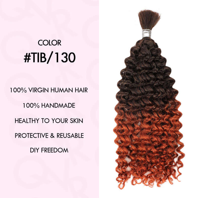 100% human hair black and brown water wave bulk human hair for boho braiding