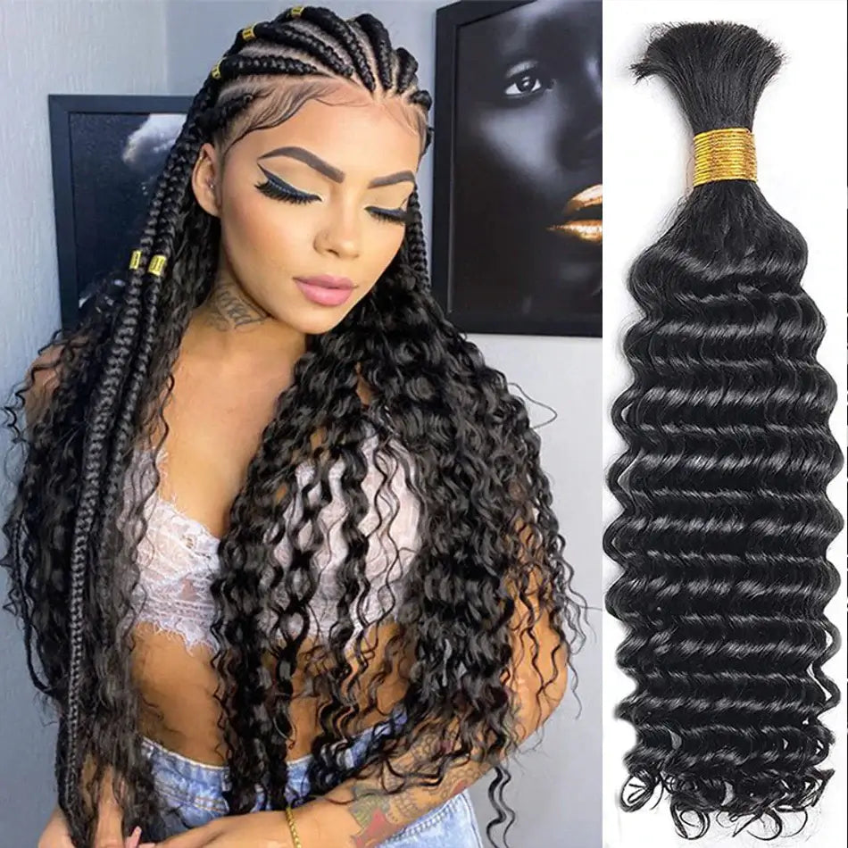 deep wave black human hair bulk hair for braiding